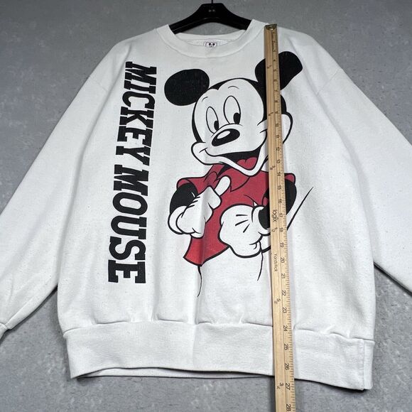 80s Vintage DISNEY Mickey Mouse Sweatshirt Large White Jumper Character Fashions - Picture 7 of 13